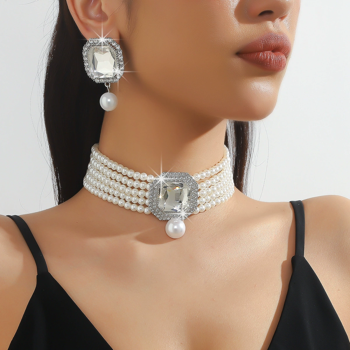 Цепочка из жемчуга, модное хрустальное колье, европейский стиль