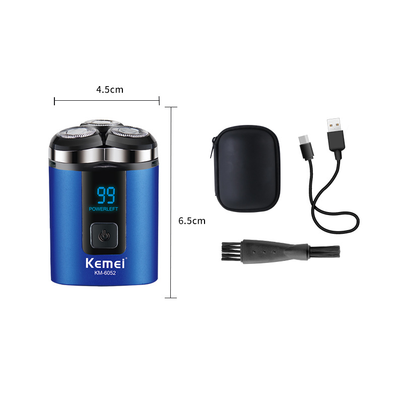 Afeitadora eléctrica doméstica Kemei con pantalla digital, recortadora de barba impermeable, afeitadora portátil recargable para hombres.
