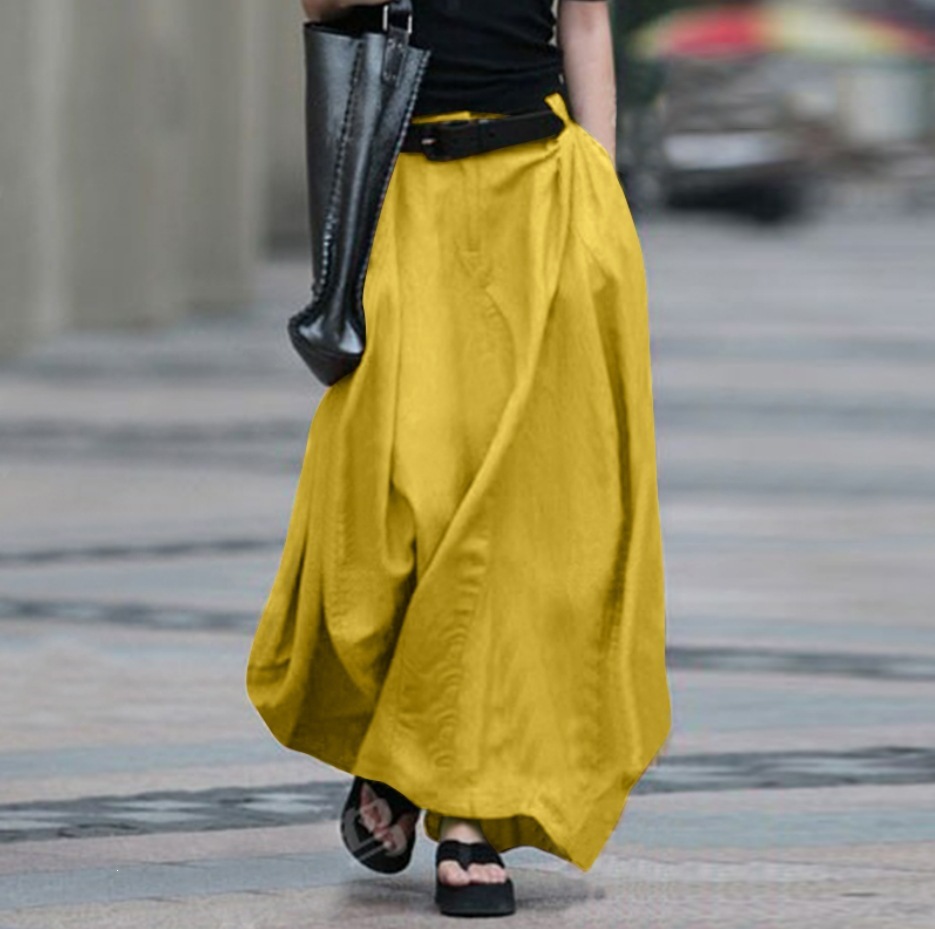 2026 Cross-border European and American Style Midi Skirt, A-line Skirt, High-waisted, Slimming, Loose Fit, Women's Dance Skirt, In Stock
