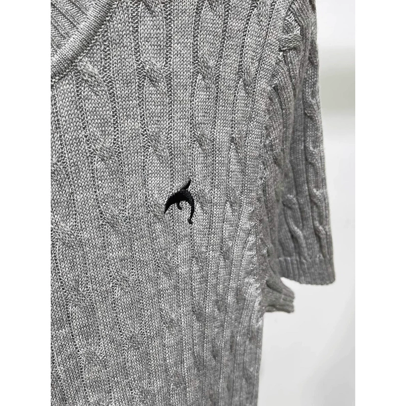 Retro knitted sweater with a round collar, summer T-shirt, brace, with embroidery