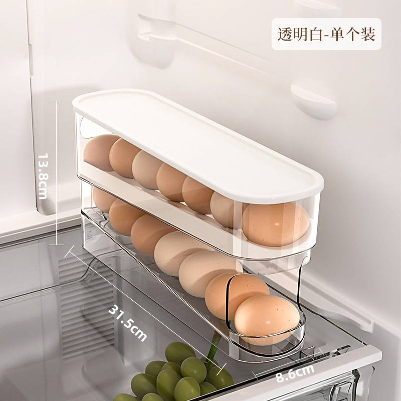 国境を越えたホットセール透明スライド卵収納ボックス 4 層はしご型卵ボックス収納冷蔵庫サイドドア収納ラック|undefined