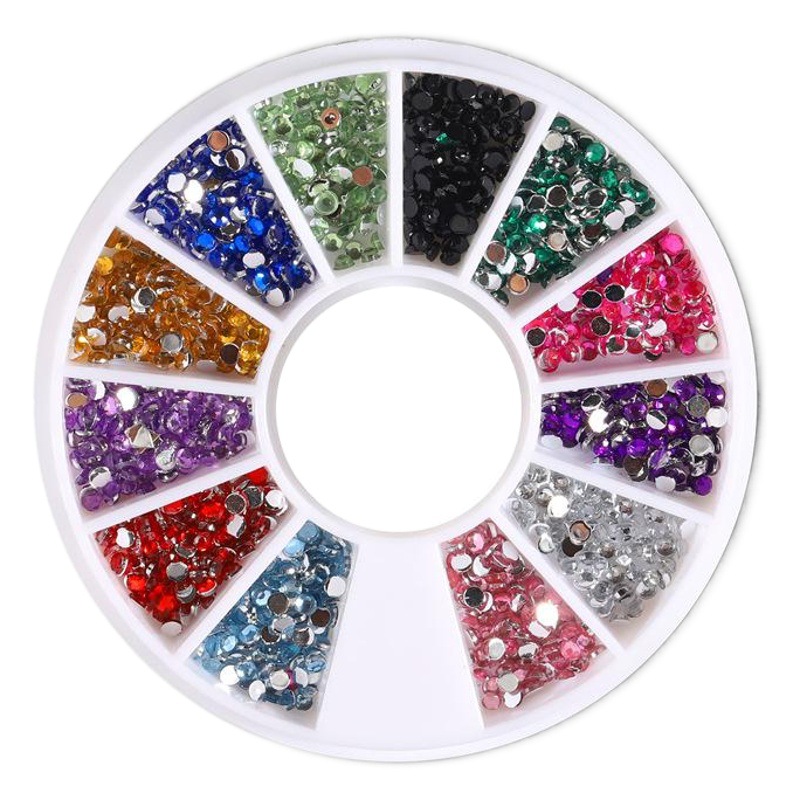Suministro transfronterizo de uñas joyería de plato giratorio colorido en forma especial AB diamante colorido vidrio diamante clavo joyería colección de plato giratorio