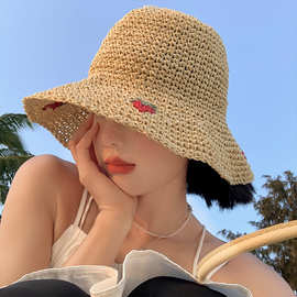 日系海边度假草莓渔夫帽女甜美可爱草编沙滩帽防紫外线时尚太阳帽