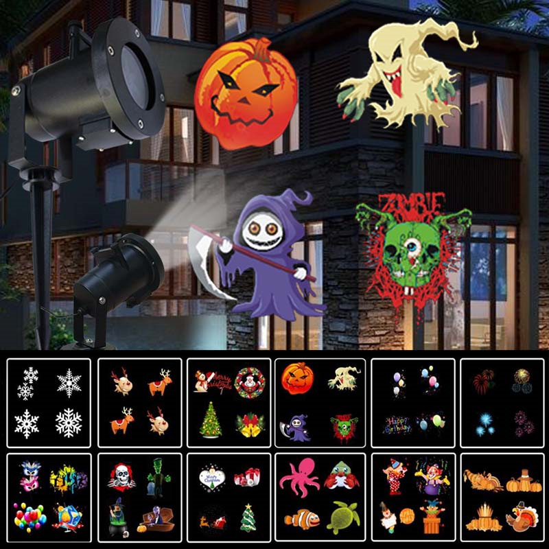 节日万圣换插卡图案跨境欧美室内雪花菲林防水户外草坪圣诞投影灯