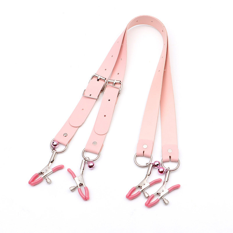 Adjustable Nipple Clamps with Metal Chain, Black Patent Leather SM Accessory — detail image 1