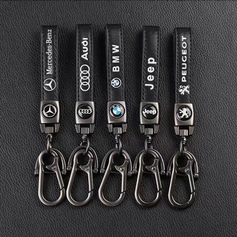 Business Car Logo Car Keychain Leather Cord Anti-Lost Keychain Bmw Mercedes-Benz Audi Volkswagen Keychain Wholesale
