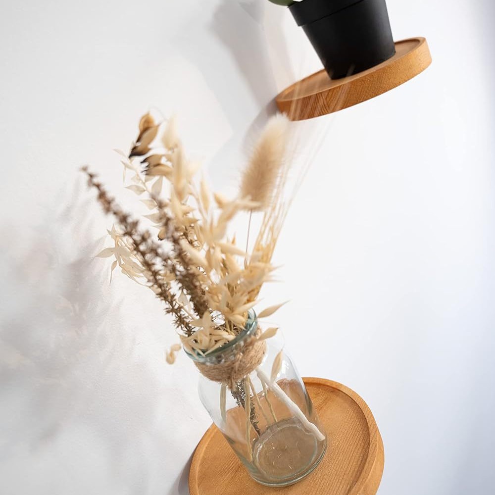 Estante de pared de madera, sala de estar, dormitorio, jarrón hidropónico, estante de pared de almacenamiento decorativo, estante de almacenamiento de madera montado en la pared circular