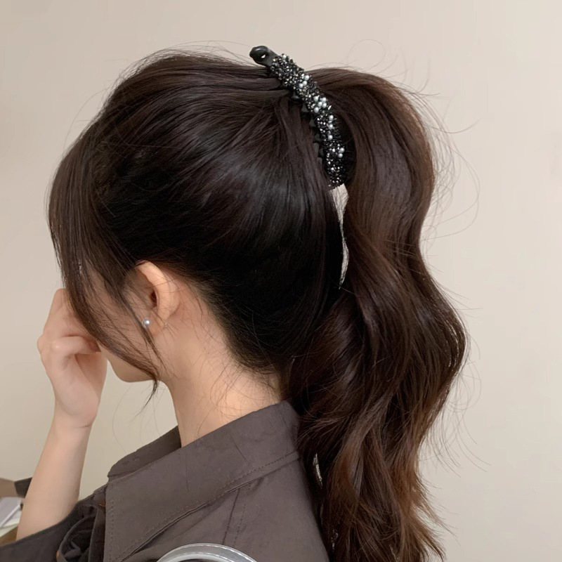 Coreana de diamantes de brillo de banano, cola de caballo fija, cabello fijo, cabello suelto, broca de cabello, cabeza trasera, toque de cabello