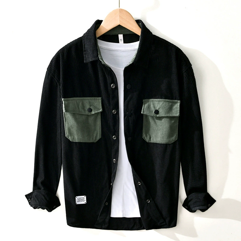 9033 весенне-осенняя Вельветовая рубашка с длинными рукавами в тон, Повседневная Свободная рубашка контрастных цветов, пальто, цельная доставка