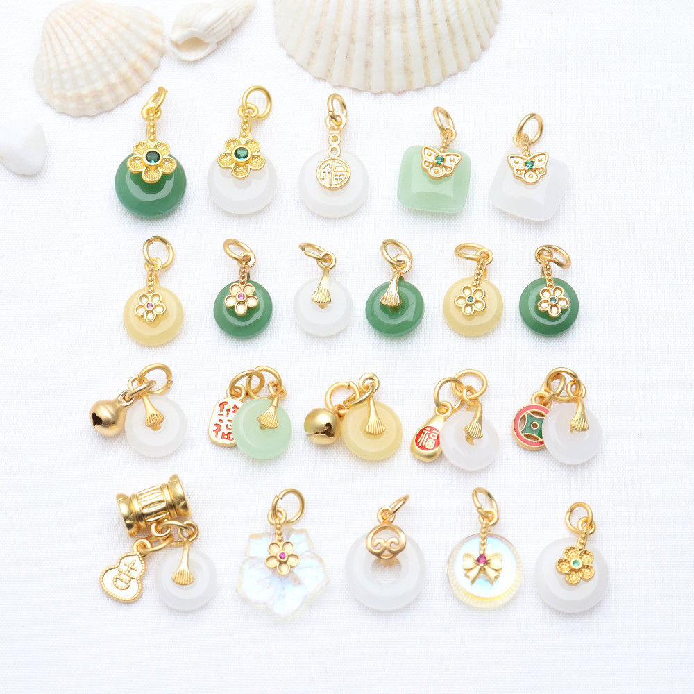 ancient gold color protection peace buckle chalcedony bracelet pendant bell pendant diy necklace accessories