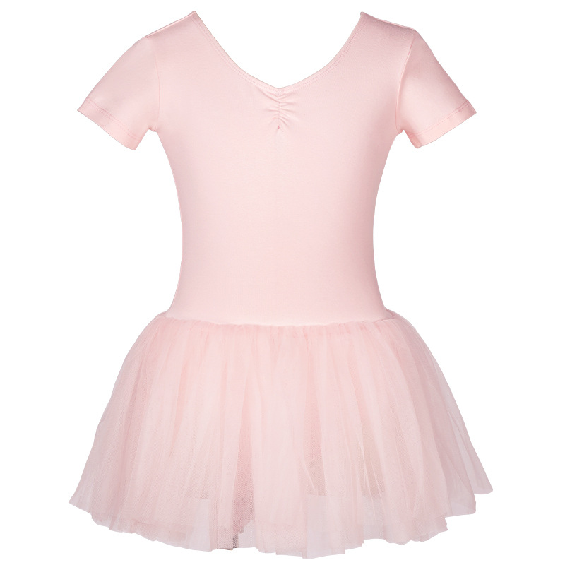 Vestido de princesa Verano de manga corta Ropa de baile para niños Falda de tutú de malla Ropa de práctica de baile para niñas Vestido coreano