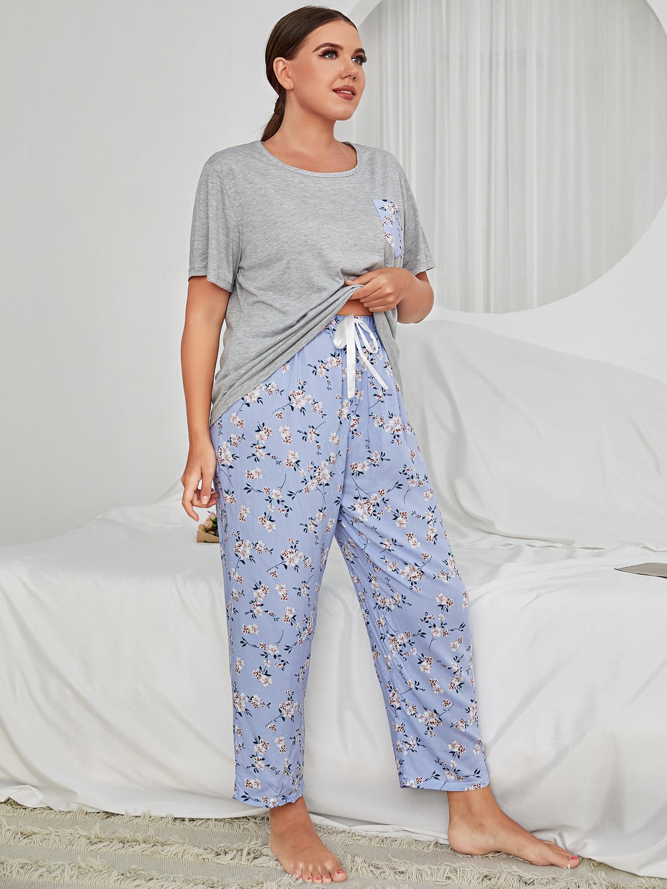 plus size short-sleeved high waist loose floral two-piece Loungewear-Can be worn outside NSWFC130328