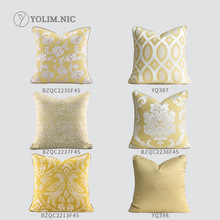 特价清仓美式欧式家用沙发抱枕黄色蓝色欧花玉兰高档提花床头靠枕