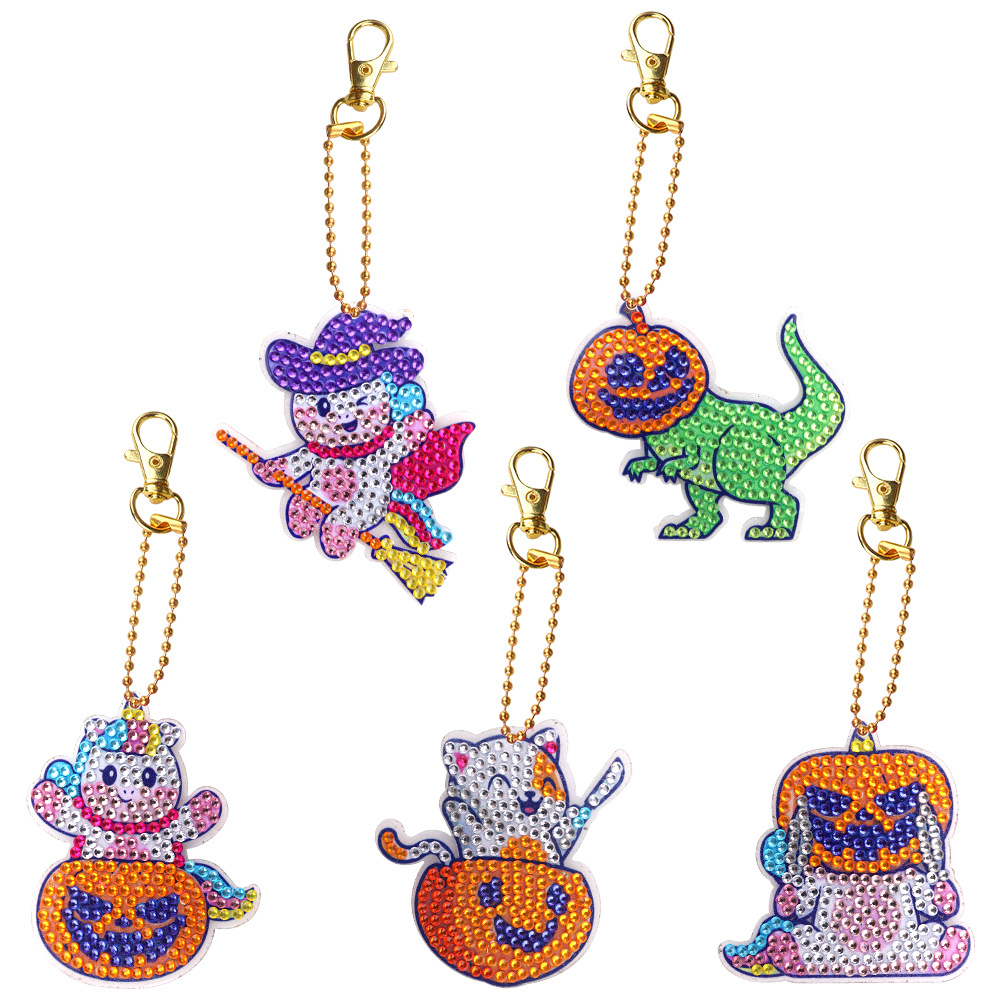 Transfronterizo Halloween cabeza de calabaza zombie dibujo de diamante llavero para niños DIY puntuación de perforación de dibujos animados conjunto de cristal