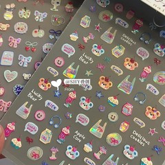 漫画落書きかわいいエンボス加工スマイリーベアネイルアートステッカー小さな新鮮な立体ペンホルダーベビー diy ネイルステッカー