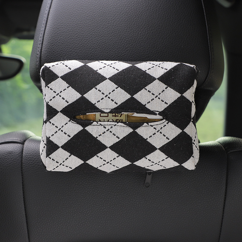 Car Tissue Box Jacquard Multifunctional Car Seat Back Hanging Tissue Box Internet Celebrity Goddess Car Tissue Box