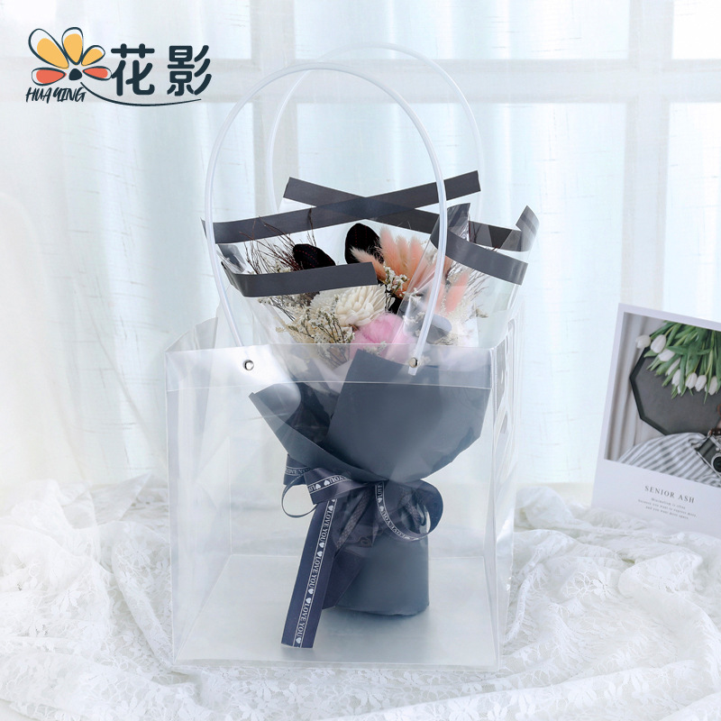Bolsa de regalo cuadrada de plástico OPP impermeable para el Día de San Valentín chino, bolso de mano transparente con forma de trapezio para flores, bolsa de regalo para ramo de flores