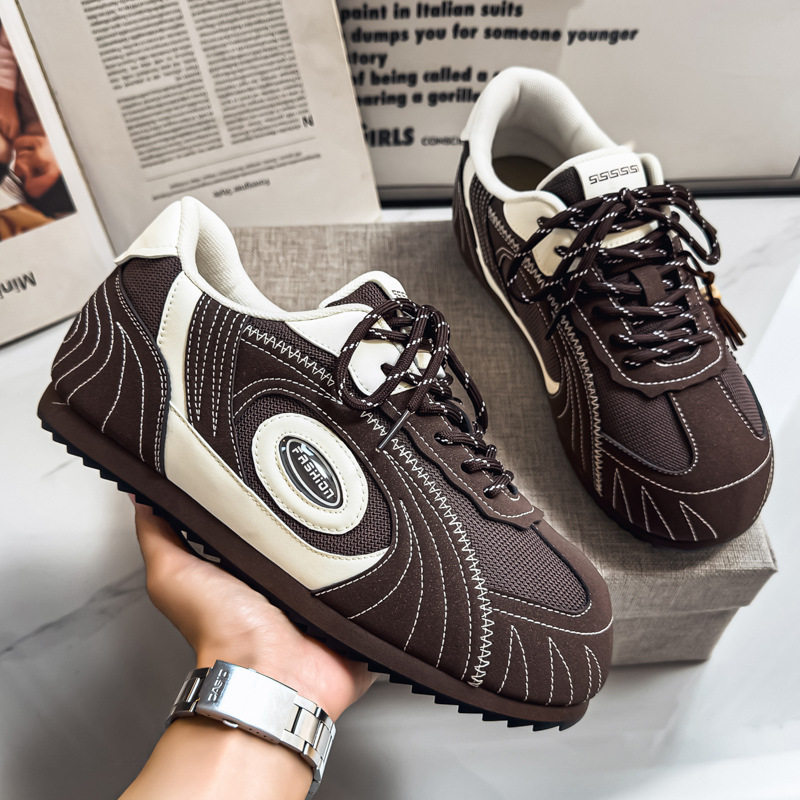 Giày sneaker nam da tổng hợp cổ thấp đế phẳng, kiểu giày tập luyện thể thao — Màu xanh da trời, màu nâu, đen