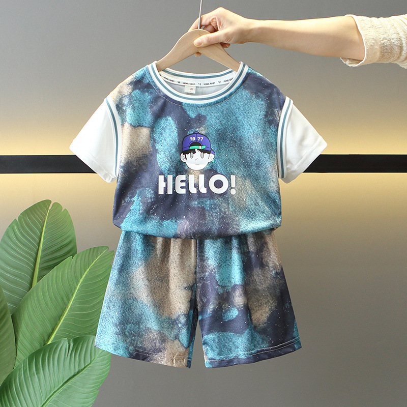 7949 traje deportivo de traje de baloncesto de verano para niños 2025 nuevo traje de verano de dos piezas de manga corta para niños de secado rápido