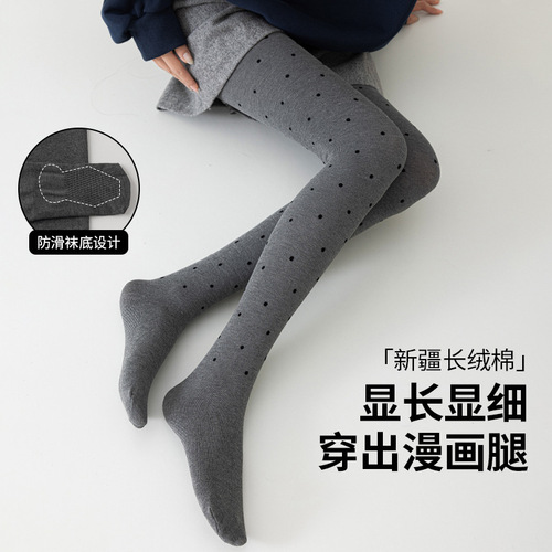 Gray Polka-Dot Tights for Women—Spring and Autumn, Thin Outerwear Style, Thickened Black Compression Leggings, Wholesale from Manufacturer
