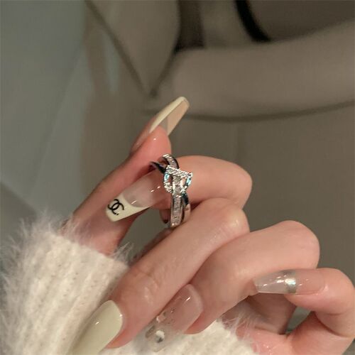 Silver D letter pig nose ring women's niche fashion personality open index finger ring cold style light luxury slightly set ring