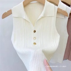 ポロ襟薄手スリムフィットキャミソールベスト レディース 夏用 別具のないデザインのアイスシルクニットノースリーブトップス