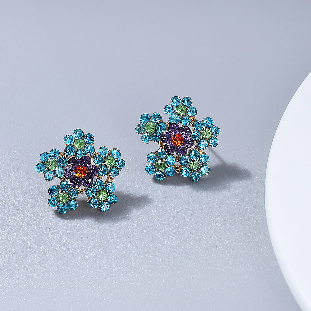 trendy copper inlaid zirconium flower earrings autumn and winter snowflake earrings