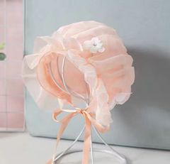 新款韓版兒童蓬蓬紗公主帽子套頭帽0-1歲寶寶帽髮飾遮陽防曬批發