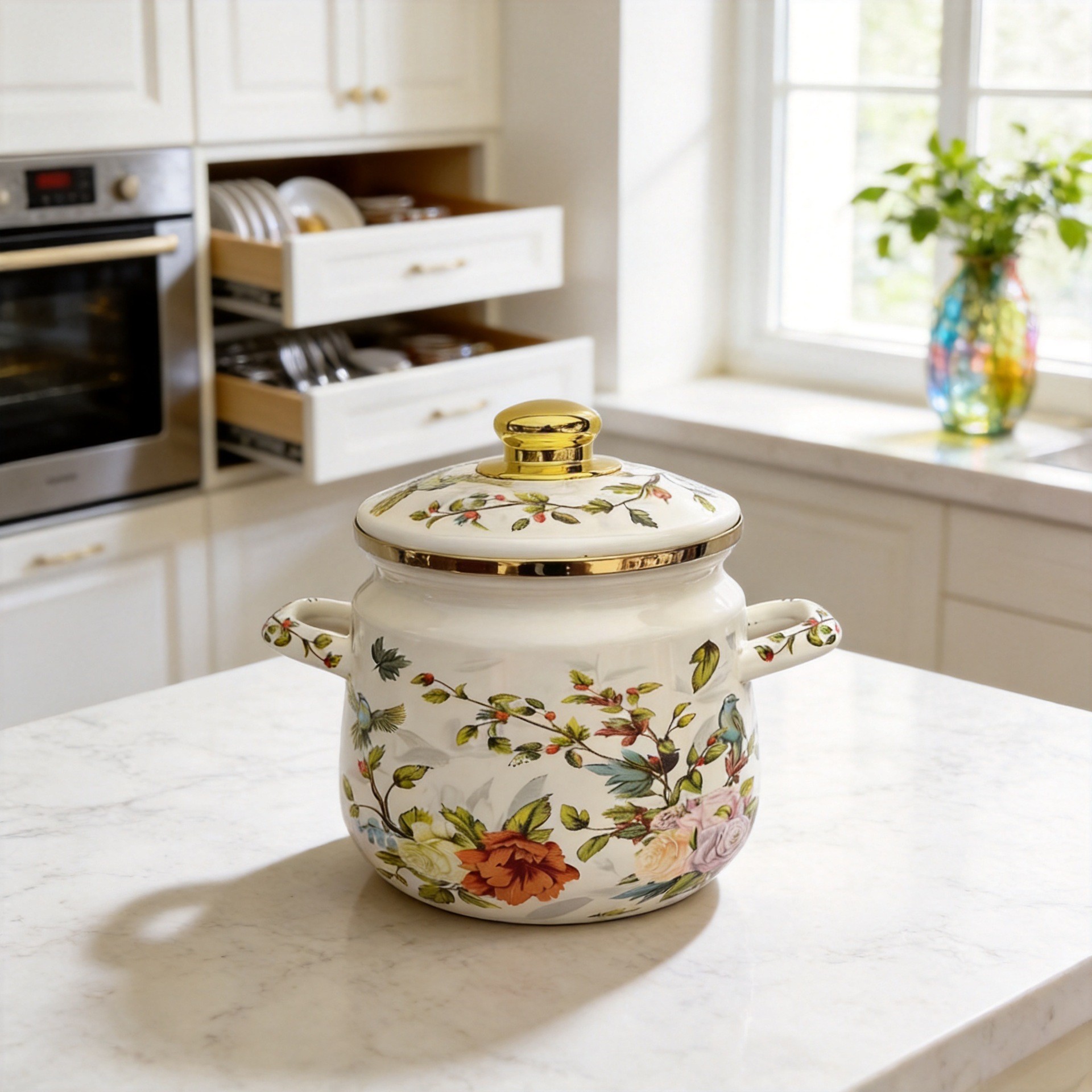 Thickened enamel milk pot, double-handled pot, soup pot, stew pot, double-handled lard can, storage jar, seasoning jar, foreign trade