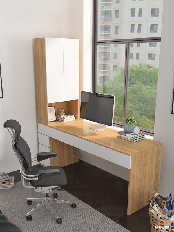 Second Bedroom Study Desk Desk Bookcase Combination Single Glass Door Bookshelf Table Bookshelf Cabinet Environmentally Friendly Solid Wood Heart