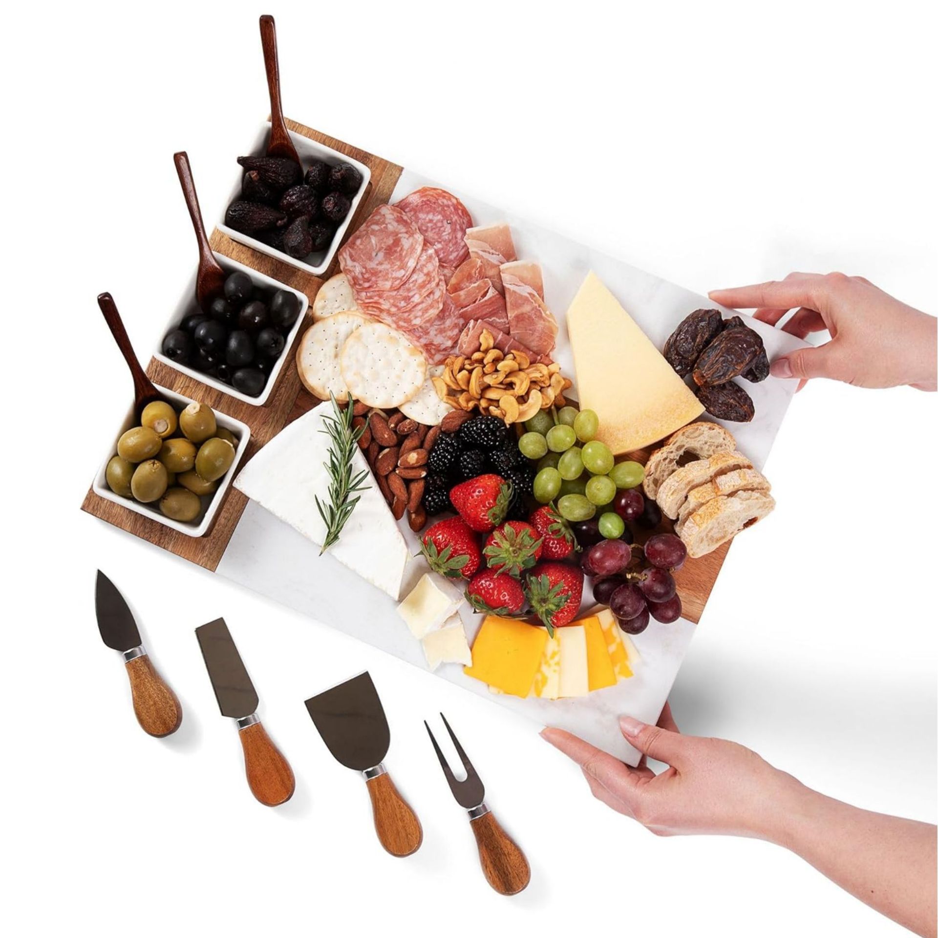 Cuchillo de queso transfronterizo conjunto de madera acacia corte tablero de pan de madera mármol queso mantequilla cuchillo tablero de horquilla
