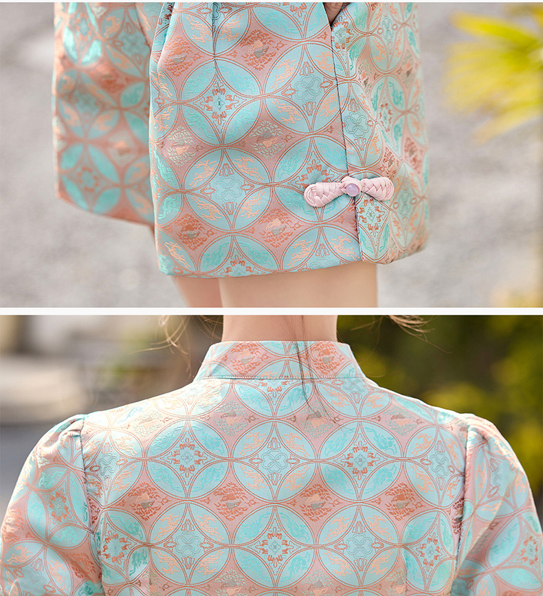 Bộ quần áo nữ mùa hè 2025 áo khoác jacquard quần short hai mảnh phong cách tân cổ điển — Màu xanh lục nhạt, Màu xanh lam, Màu đỏ chi tiết 38