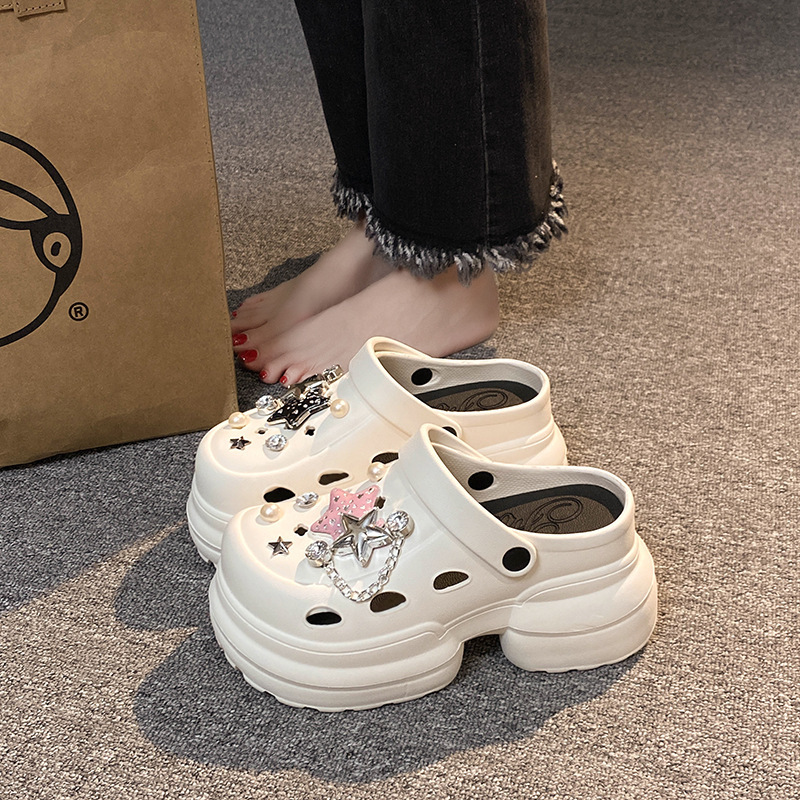 10cm Super Thick Bottom EVA Hole Shoes Women's 2024 New Summer Wearing Heightened Non-slip Baotou Slippers for Small Men