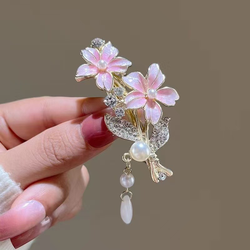 Classical Hair Accessories Rhinestone Flower Pendant Simple Hairpin Adult Horizontal Clip Ponytail Clip Top Clip Spring Clip Small Size