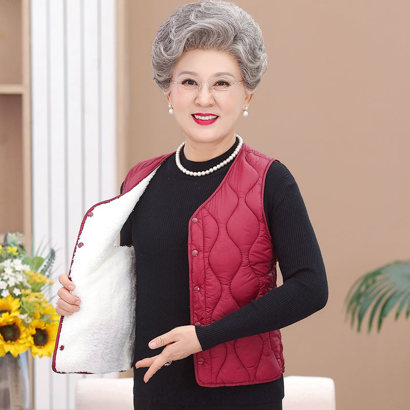 down cotton middle-aged and elderly women‘s clothing autumn and winter vest fleece-lined thickened mother warm vest sleeveless waistcoat coat