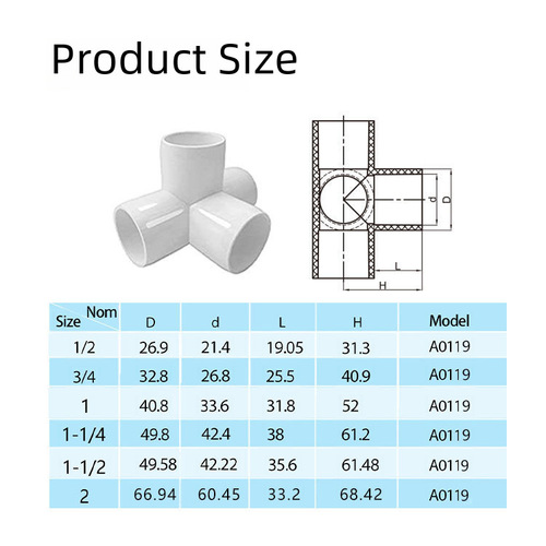 Cross-border best-selling US standard SCH40 PVC pipe fittings three-dimensional four-way accessories, furniture-grade PVC three-dimensional cross.