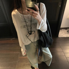 【自社工場在庫あり】プリントレディースTシャツレディース夏薄手通気性ルーズラウンドネック長袖日焼け止めトップス