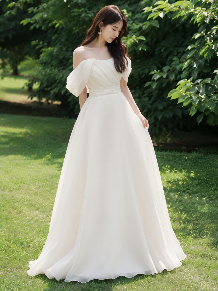 Light Wedding Dress, Simple and Niche, High-End Organza, Off-Shoulder, Super Fairy-Like, Outdoor Travel Photography, Outdoor Wedding Dress, Cross-Border Wholesale for Women
