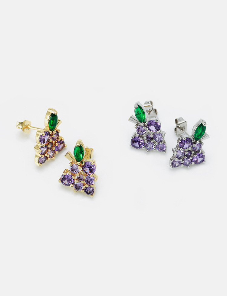 Cute Gold-plated Zircon Grape Earrings Wholesale display picture 8