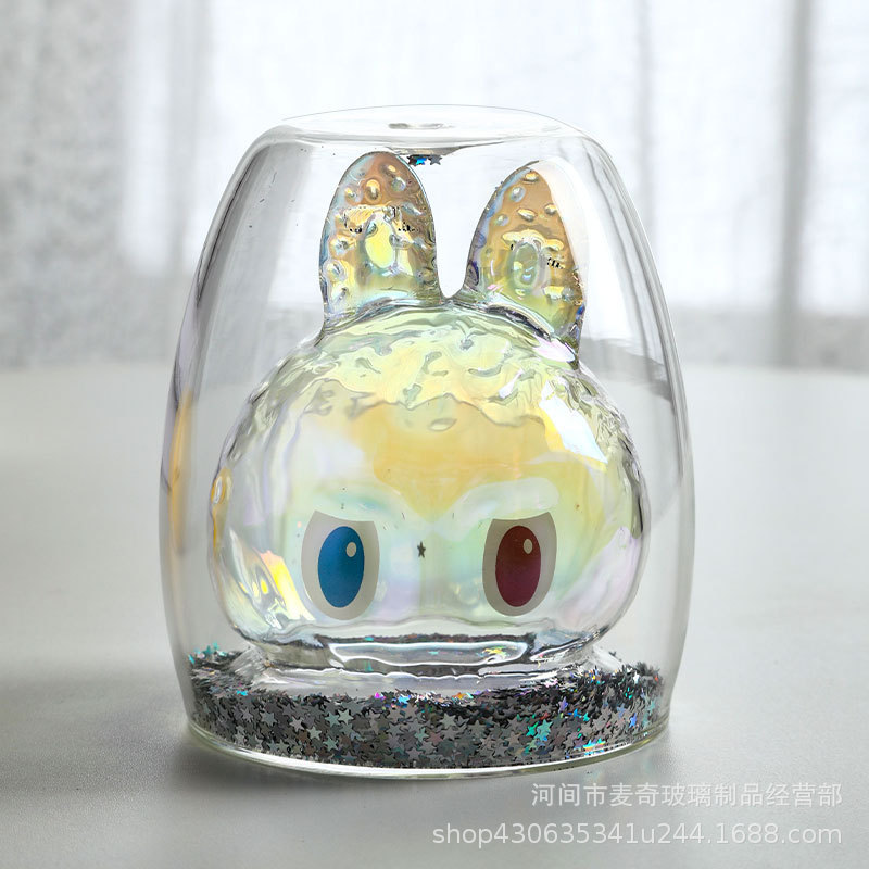 ラブブ二重ガラスカップ、トレンドのラブブキャラクター風ウォーターカップ、クリエイティブなコーヒーカップ、二重構造カップ|undefined