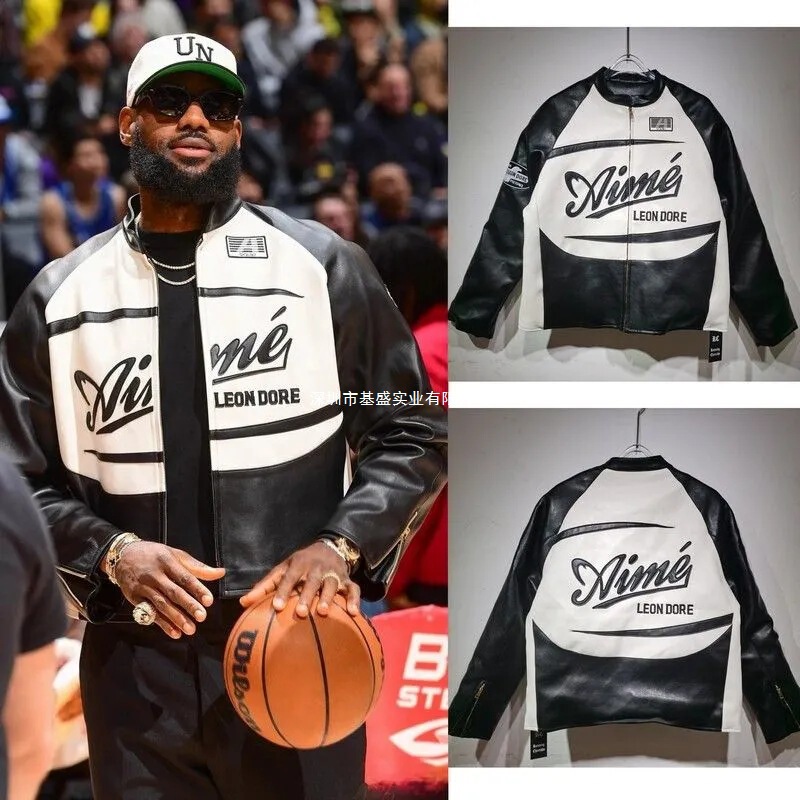 American Retro New York Greek Style Trendy Patchwork Leather Jacket James Style Unisex Jacket Leather Coat