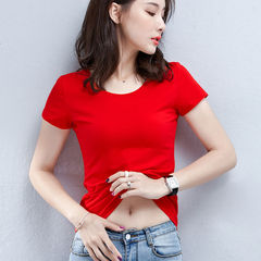 赤い肩の半袖のtシャツの女性の夏の修身の婦人服の丸首の半袖の底のシャツは年齢を減らして身の上着の卸売りを身につけます。