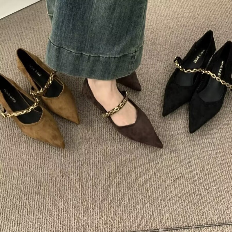 French Gentle Stiletto Shoes for Women 2025 Winter New Pointed Toe Shallow Mouth Outer Wear Commuting Versatile High Heels