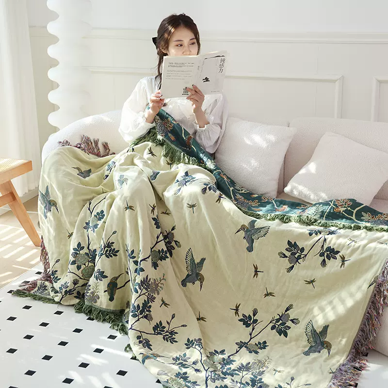 新款纯棉纱布床盖沙发毯毛巾被空调毯夏凉被流苏民宿沙发巾盖毯