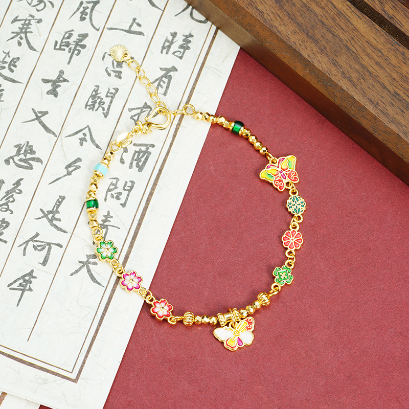 Brazalete de oro de arena de Vietnam esmalte colorido goteo de aceite mariposa pulsera de flores mujeres lujosas no se desvanecen Yiwu joyería suministro