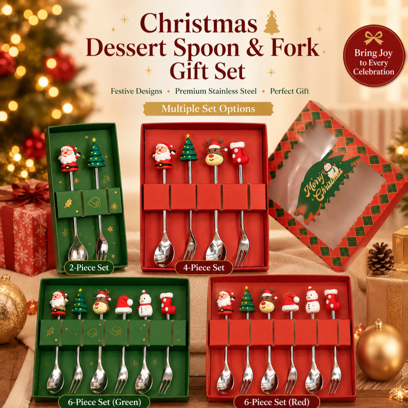 Cross-Border Stainless Steel Christmas Tableware Dessert Fruit Fork Christmas Tree Coffee Spoon Doll Spoon and Fork Children's Gift Set