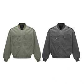 工装风棒球领夹克 棉涤混纺水洗斜纹布 男女同款复古休闲外套