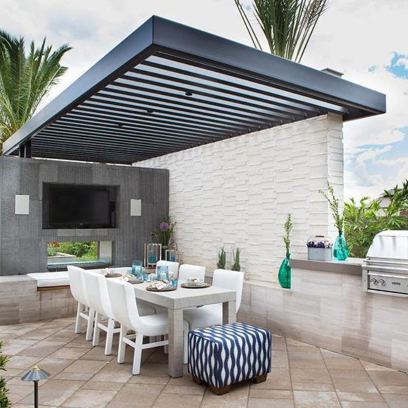 A prueba de lluvia inteligente control remoto al aire libre pabellón parque junto al mar a prueba de sol aleación de aluminio a prueba de sol sala a prueba de lluvia toldo Pabellón de producción