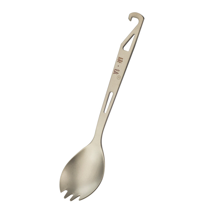 Vajilla de titanio puro para exteriores Kangtai, tenedor y cuchara de titanio, tenedor de titanio para comer, cuchara de titanio con abridor de botellas, equipo de picnic, ligero y portátil