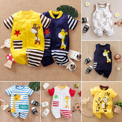 嬰兒連體衣長頸鹿春夏寶寶哈衣可愛透氣新生兒爬服條紋卡通跨境